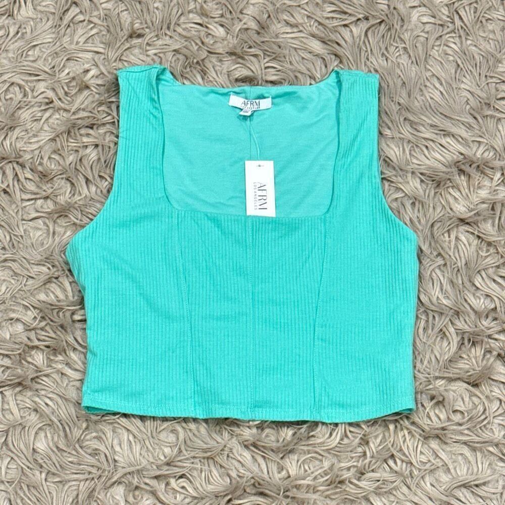 NWT AFRM green ribbed crop tank top size medium